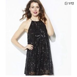 Every Black Sequined Little Black Dress Sleeveless Patterned Small. NWOT